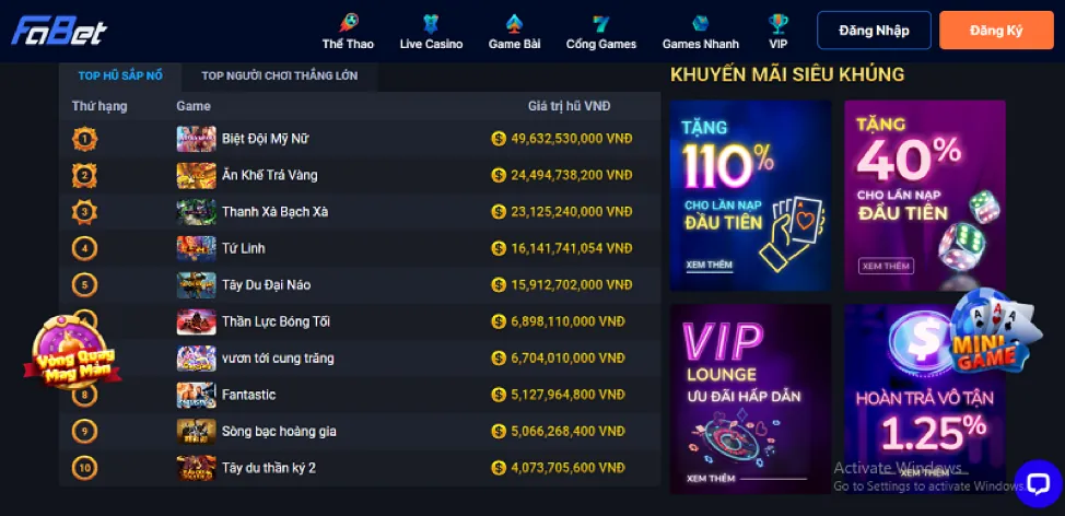 Thưởng nạp tiền VIP độc quyền